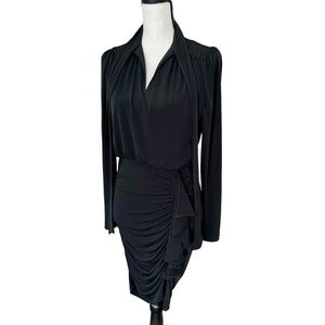 Michael Kors Womens Matte Tie-Neck Ruched Dress Black Long Sleeve Solid S New